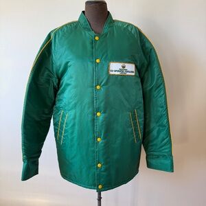 Vintage insulated coach jacket in rich kelly  green with sunny yellow piping 💚
